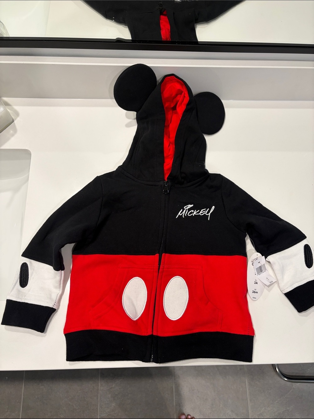 H&M Black & Red Mickey Zip-Up Hoodie with Ears